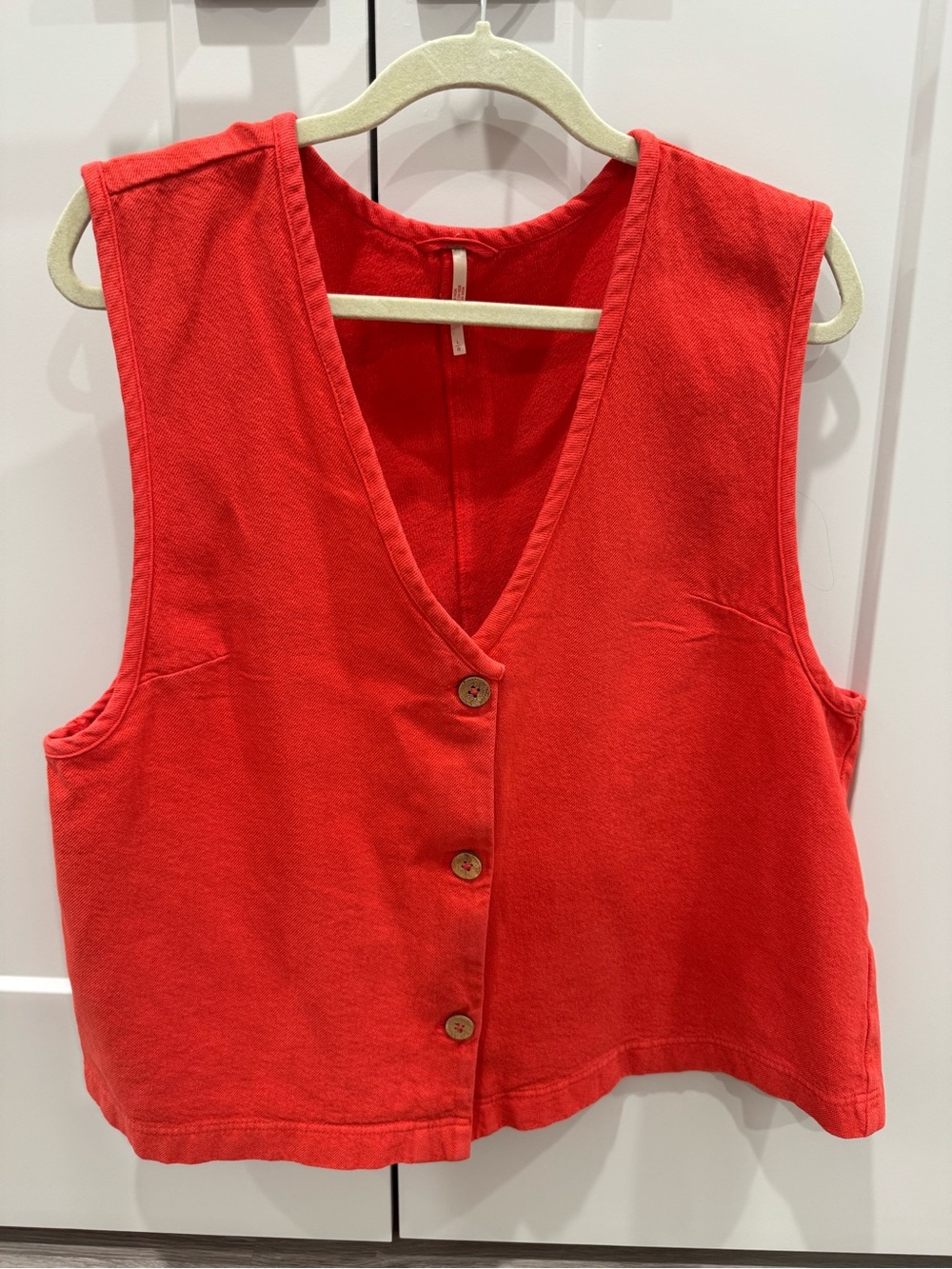 Free People Red High Waist Shorts Vest-Style Button Front